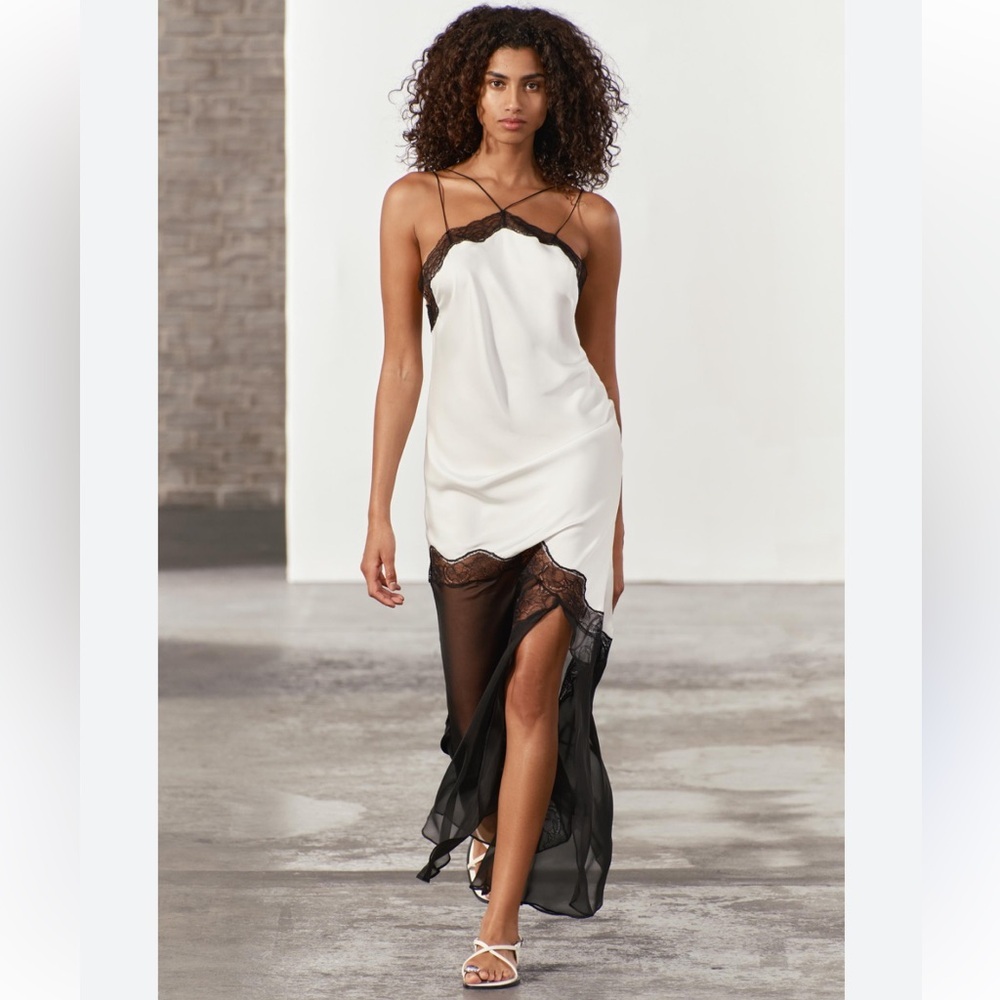 Zara Black and white Sheer Slip Dress